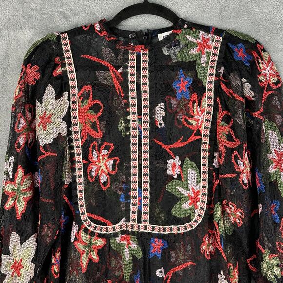 Anna Sui Dresses & Skirts - Sui By Anna Sui Dress Womens XS Black Lace Floral Long Sleeve Whimsygoth Cottage
